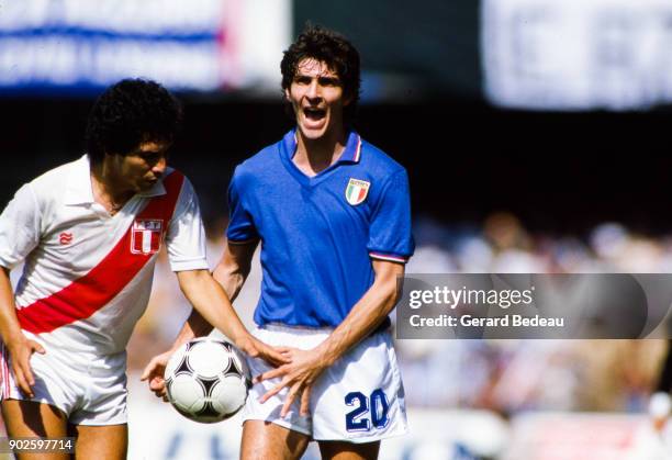 Paolo Rossi of Italy during the World Cup match between Italy and Peru at Balaidos Stadium, Vigo, Spain on 18h June 1982