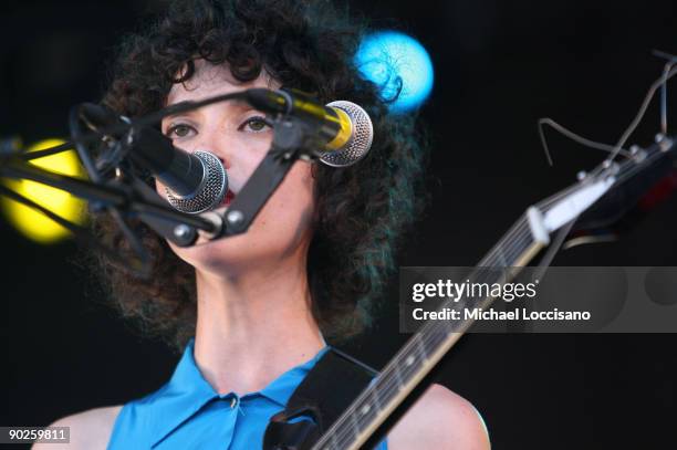 Annie Clark of St. Vincent performs on stage during the 2009 All Points West Music & Arts Festival at Liberty State Park on August 1, 2009 in Jersey...