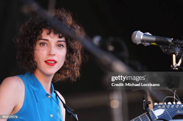 Annie Clark of St. Vincent performs on stage during the 2009 All Points West Music & Arts Festival at Liberty State Park on August 1, 2009 in Jersey...