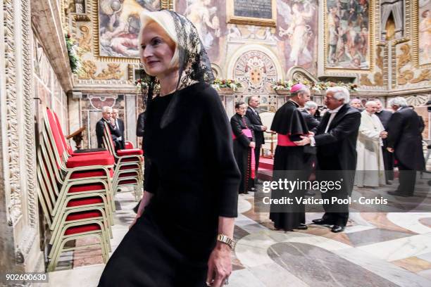 Us ambassador to the Holy See Callista Gingrich attends Pope Francis State Of The World Address to accredited ambassadors to the Holy See at the Sala...
