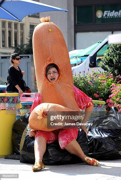 America Ferrera sighted on location for "Ugly Betty" on the streets of Manhattan on August 25, 2009 in New York City.