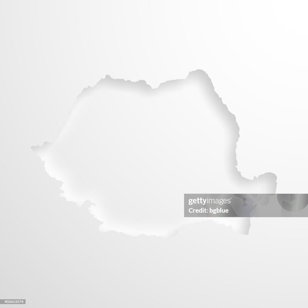 Romania map with embossed paper effect on blank background