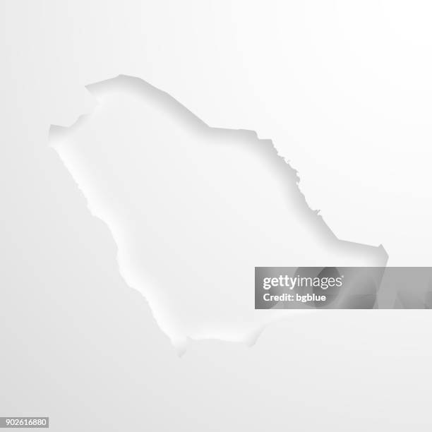 saudi arabia map with embossed paper effect on blank background - saudi stock illustrations