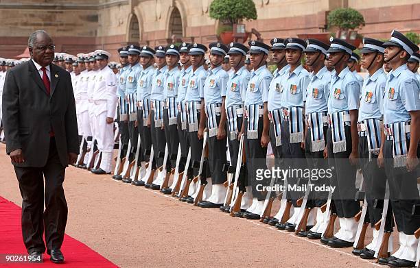 President of the Republic of Namibia Hifikepunye Pohamba inspects the Guard of Honour during a welcoming ceremony at the Rashtrapati Bhawan in New...