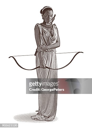 African American Goddess With Bow And Arrow Wearing Classical Grecian ...