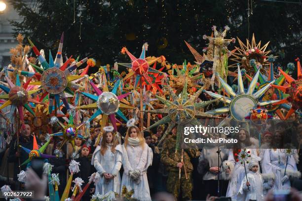 All Christmas Stars and their holders meet at the scene in front of Lviv's Opera at the end of the Christmas Stars Parade that take place in Lviv on...