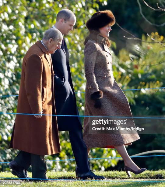 Prince Philip, Duke of Edinburgh, Prince William, Duke of Cambridge and Catherine, Duchess of Cambridge attend Sunday service at St Mary Magdalene...