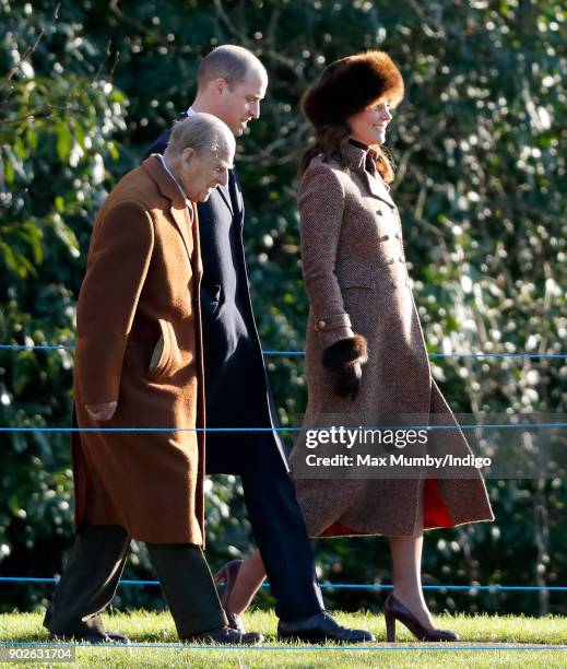 Prince Philip, Duke of Edinburgh, Prince William, Duke of Cambridge and Catherine, Duchess of Cambridge attend Sunday service at St Mary Magdalene...