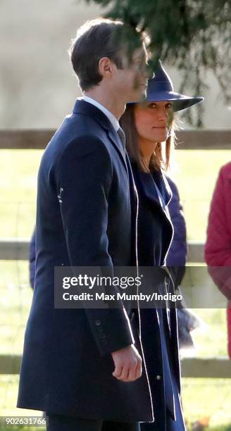 James Matthews and Pippa Middleton attend Sunday service at St Mary Magdalene Church, Sandringham on January 7, 2018 in King's Lynn, England.