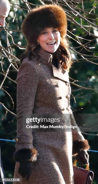 Catherine, Duchess of Cambridge attends Sunday service at St Mary Magdalene Church, Sandringham on January 7, 2018 in King's Lynn, England.