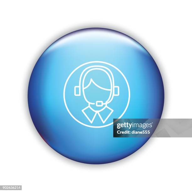 thin line icon on shiny button - website element - man headset stock illustrations