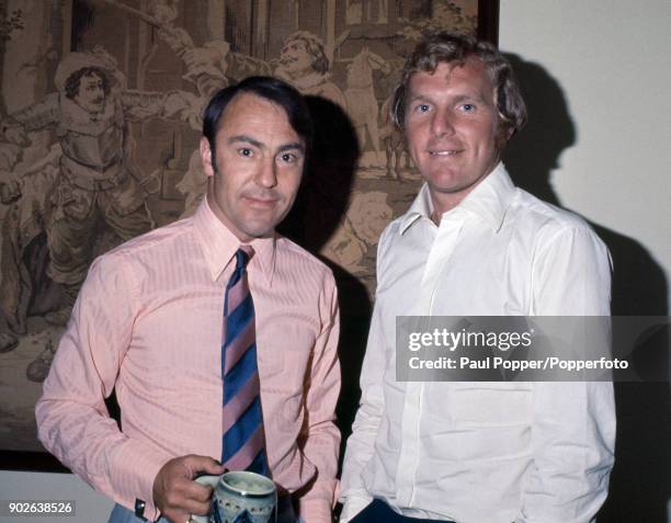 England captain Bobby Moore with his West Ham United team-mate Jimmy Greaves at the British Embassy in Mexico City, 28th May 1970. Moore had...