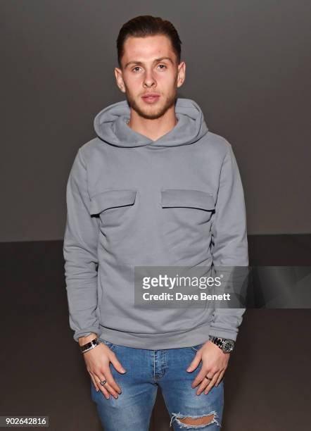 Charlie Colkett attends the Bobby Abley show during London Fashion Week Men's January 2018 at BFC Show Space on January 8, 2018 in London, England.