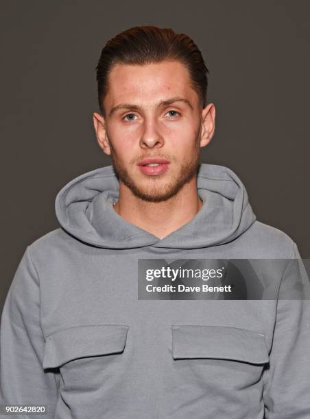 Charlie Colkett attends the Bobby Abley show during London Fashion Week Men's January 2018 at BFC Show Space on January 8, 2018 in London, England.