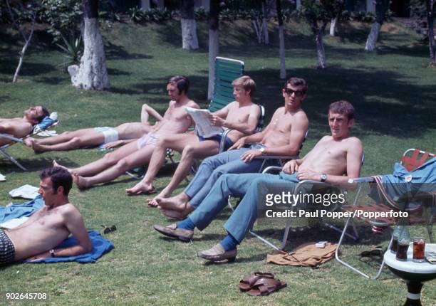Members of the England football team relaxing at the Hilton Hotel in Guadalajara during the 1970 FIFA World Cup in Mexico, 30th May 1970. Identified...
