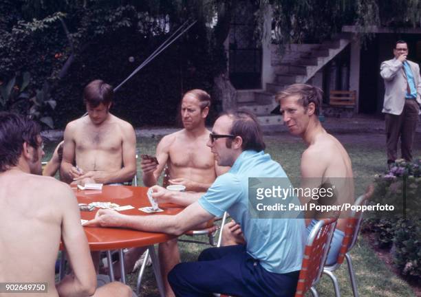 Members of the England football team relaxing at the Hilton Hotel in Guadalajara during the 1970 FIFA World Cup in Mexico, 30th May 1970. Identified...