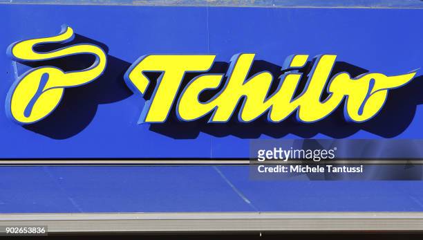 Tchibo coffee shop logo stands on January 8, 2018 in Berlin, Germany. According to government statisticians, nominal revenue grew compared to the...