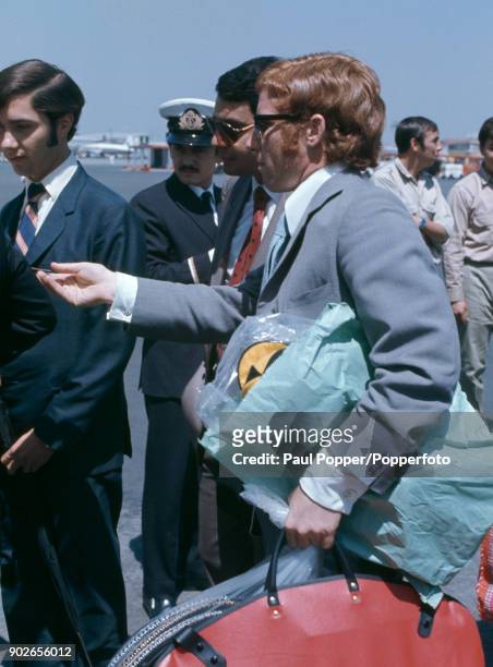 The England team, including Alan Ball , leaving Leon airport on June 15th 1970 having been knocked out of the 1970 FIFA World Cup by West Germany the...
