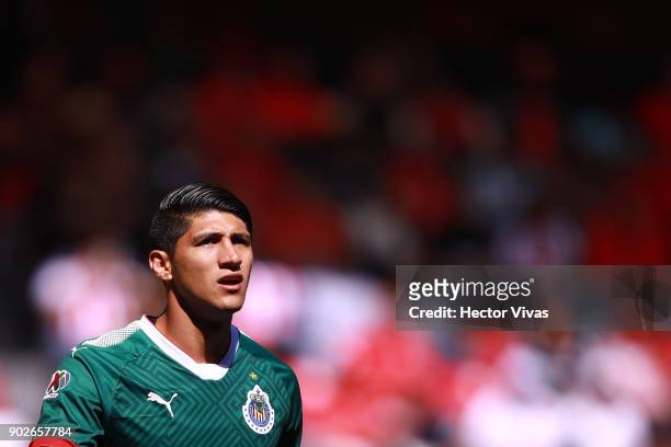 Alan Pulido of Chivas looks on during the first round match between Toluca and Chivas as part of the Torneo Clausura 2018 Liga MX at Nemesio Diez...