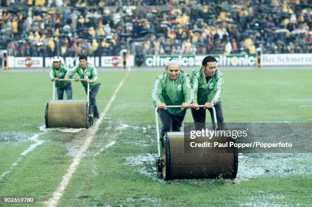 With a severly waterlogged pitch the groundstaff worked tirelessly to make sure that the match went ahead as planned prior to the FIFA World Cup...