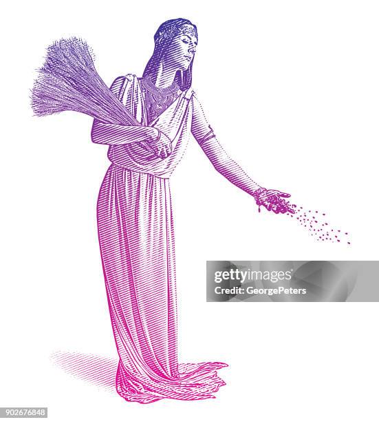 demeter, die göttin der ernte und fruchtbarkeit säen. - göttin stock-grafiken, -clipart, -cartoons und -symbole