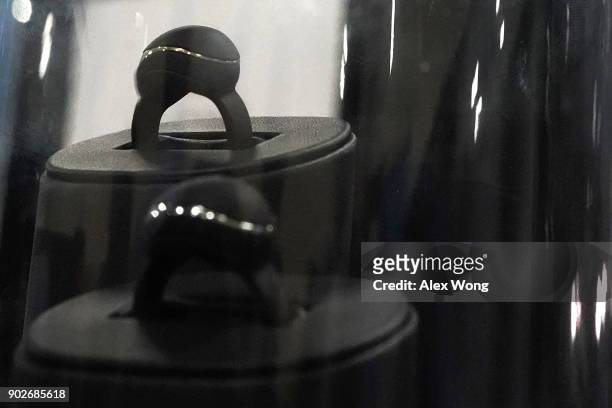 Neova, a connected ring which enhances effects on musical instruments by hand movements, is displayed during a press event for CES 2018 at the...