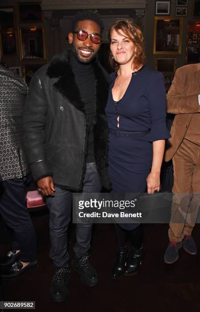 Tinie Tempah and Tracey Emin attend the GQ London Fashion Week Men's 2018 closing dinner hosted by Dylan Jones and Rita Ora at Berners Tavern on...
