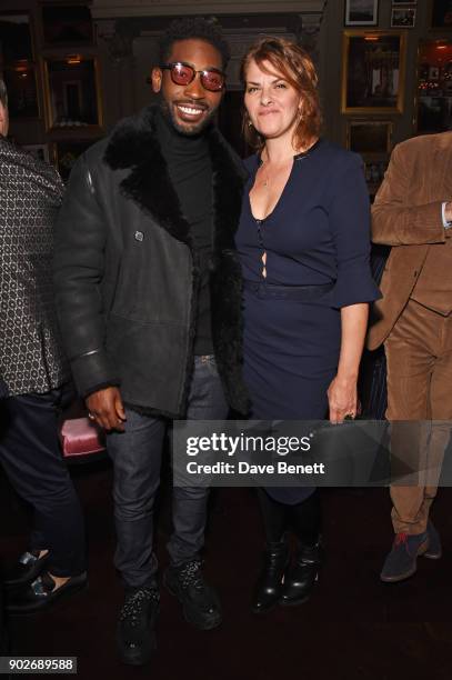 Tinie Tempah and Tracey Emin attend the GQ London Fashion Week Men's 2018 closing dinner hosted by Dylan Jones and Rita Ora at Berners Tavern on...