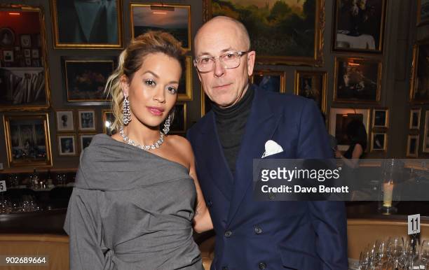 Rita Ora and Dylan Jones attend the GQ London Fashion Week Men's 2018 closing dinner hosted by Dylan Jones and Rita Ora at Berners Tavern on January...