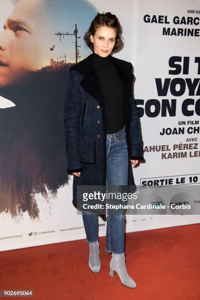 Actress Marine Vacth attends the "Si Tu Voyais Son Coeur" Paris Premiere at UGC Cine Cite des Halles on January 8, 2018 in Paris, France.