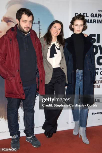 Actor Karim Leklou, Director Joan Chemla and actress Marine Vacth attend the "Si Tu Voyais Son Coeur" Paris Premiere at UGC Cine Cite des Halles on...