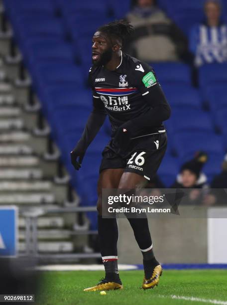 Bakary Sako of Crystal Palace celebrates as he scores their first goal and equalising goal during The Emirates FA Cup Third Round match between...