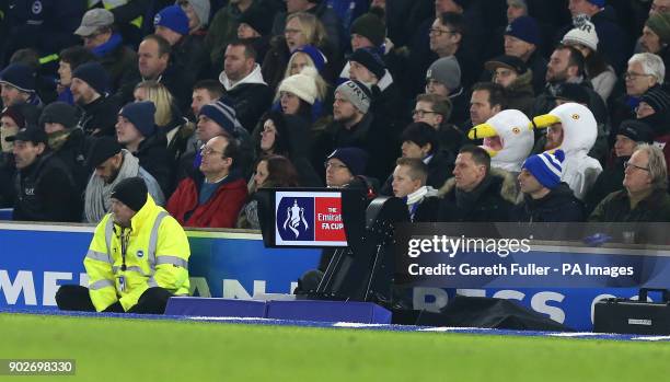 View of the Video Assistant Referee system pitchside, during the Emirates FA Cup, Third Round match at the AMEX Stadium, Brighton.