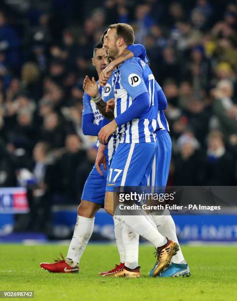 Brighton & Hove Albion's Glenn Murray celebrates scoring his side's second goal of the game during the Emirates FA Cup, Third Round match at the AMEX...