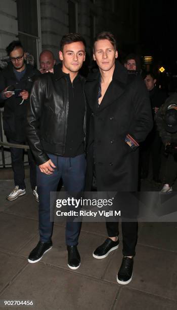 Tom Daley and Dustin Lance Black attends the GQ Dinner at Berners Tavern during London Fashion Week Men's January 2018 on January 8, 2018 in London,...