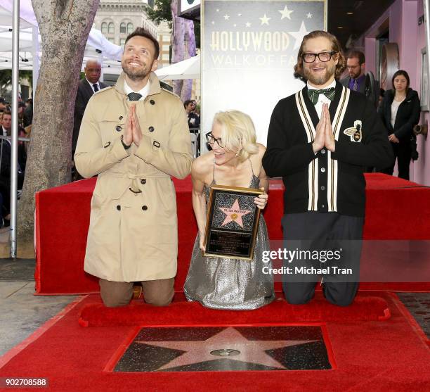 Joel McHale, Gillian Anderson and Bryan Fuller attend the ceremony honoring Gillian Anderson with a Star on The Hollywood Walk of Fame held on...