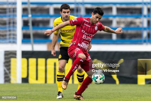 Sokratis Papastathopoulos of Borussia Dortmund, Hamdi Harbaoui of SV Zulte Waregem during the friendly match between Borussia Dortmund and Zulte...