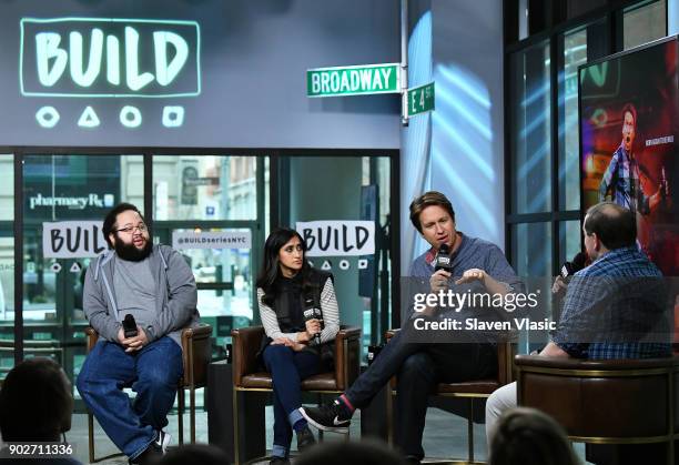 Comedians Zach Cherry, Aparna Nancherla and Pete Holmes visit Build Series to discuss their new HBO show "Crashing" at Build Studio on January 8,...