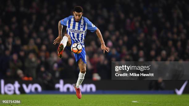 Connor Goldson of Brighton in action during The Emirates FA Cup Third Round match between Brighton & Hove Albion and Crystal Palace at Amex Stadium...