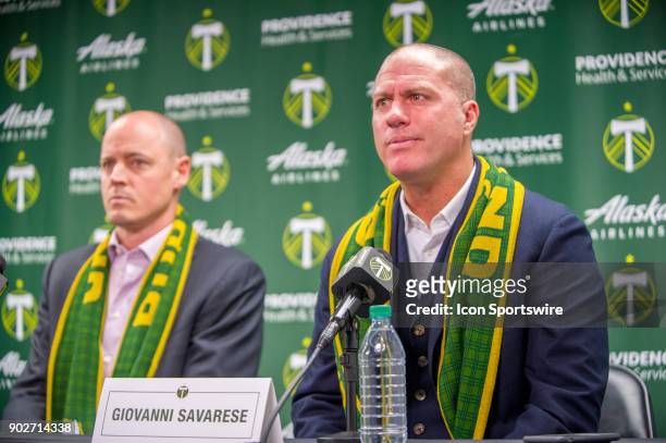 The Portland Timbers new coach, Giovanni Savarese, talks to the media at a press conference presentation on Monday January 8 at Providence Park,...