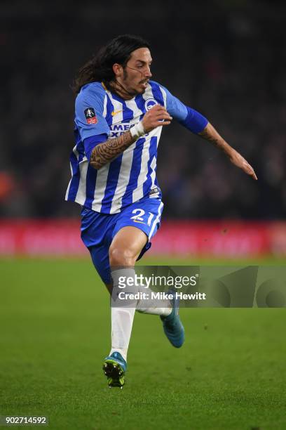 Ezequiel Schelotto of Brighton in action during The Emirates FA Cup Third Round match between Brighton & Hove Albion and Crystal Palace at Amex...