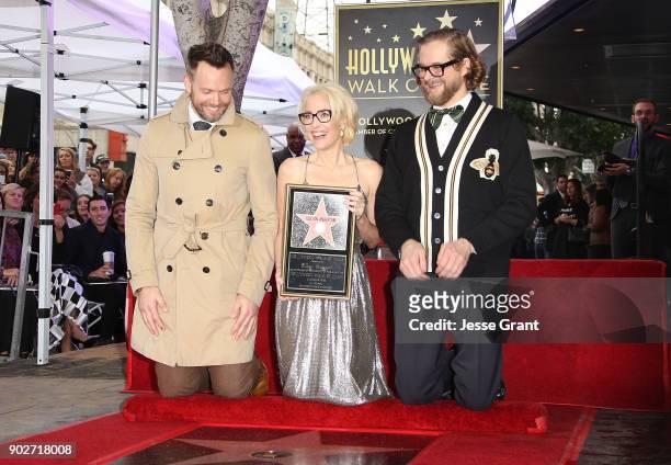 Actor Joel McHale, actress Gillian Anderson and writer Bryan Fuller attend the ceremony honoring Gillian Anderson with a Star on The Hollywood Walk...