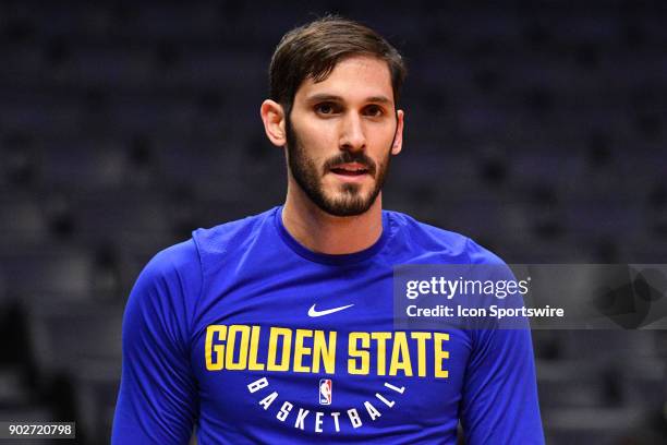 Golden State Warriors Forward Omri Casspi looks on before an NBA game between the Golden State Warriors and the Los Angeles Clippers on January 06,...