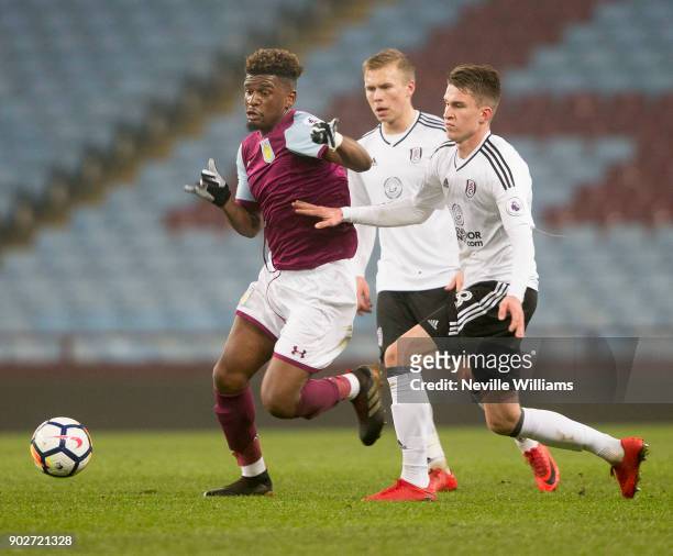 Aaron Tshibola of Aston Villa during the Premier League 2 match between Aston Villa and Fulham at Villa Park on January 08, 2018 in Birmingham,...