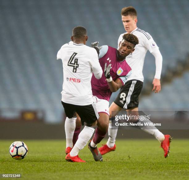 Aaron Tshibola of Aston Villa during the Premier League 2 match between Aston Villa and Fulham at Villa Park on January 08, 2018 in Birmingham,...