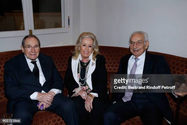 Director Robert Hossein , Isidore Partouche and his wife attend Robert Hossein celebrates his 90th Anniversary at "Laurent Restaurant" on January 8,...
