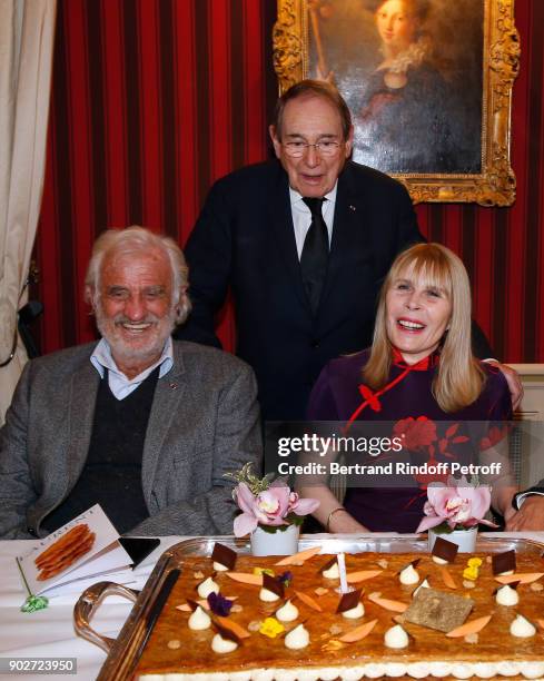 Jean-Paul Belmondo, Robert Hossein and his wife Candice Patou attend Robert Hossein celebrates his 90th Anniversary at "Laurent Restaurant" on...