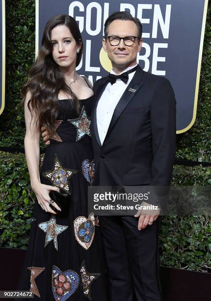 Brittany Lopez, Christian Slater arrives at the 75th Annual Golden Globe Awards at The Beverly Hilton Hotel on January 7, 2018 in Beverly Hills,...