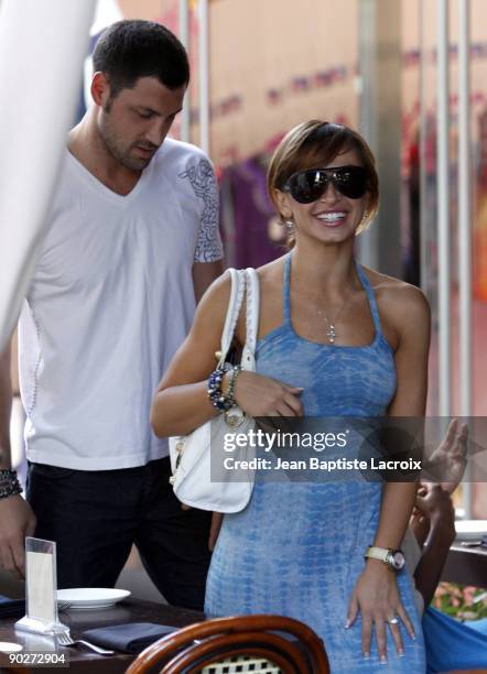 Maksim Chmerkovskiy and Karina Smirnoff sighting at the Grove on August 30, 2009 in Los Angeles, California.