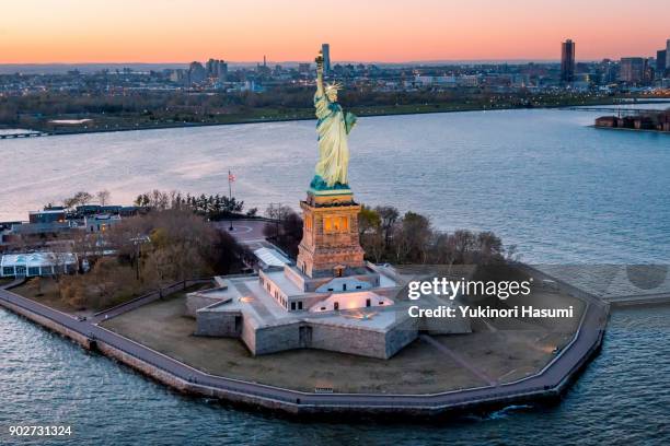 statue of liberty from above - statue of liberty aerial stock pictures, royalty-free photos & images